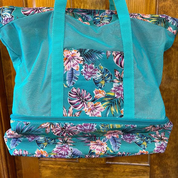 **3/$27** Zip Mesh Tote Insulated Cooler Compartment Wet Storage Beach Bag EUC - Picture 2 of 8